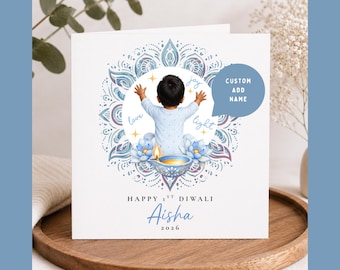 Personalised Baby Boy 1st Diwali Card | First Diwali Card for Baby Boy | Hindu Diwali Gift | Custom Name Card | Diwali 2026