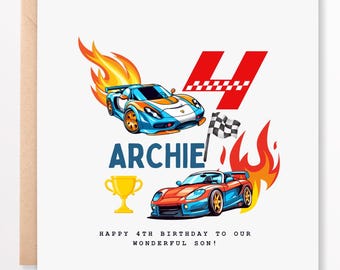 Race Car Birthday Card For Boy, son , grandson, brother, nephew - Vehicle Card