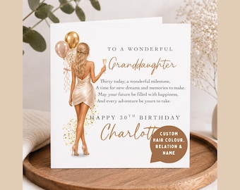 Personalised 30th Birthday Granddaughter Card, 30th Birthday Card for Granddaughter, Custom Granddaughter 30th Birthday Gift