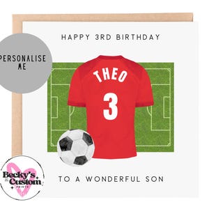 Personalised Birthday Football Card - For Son, Brother, Grandson, Nephew, Blue Football Card 5th 6th 7th 8th 9th 10th 11th Red