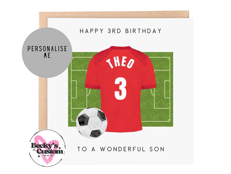 Personalised Birthday Football Card - For Son, Brother, Grandson, Nephew, Blue Football Card 5th 6th 7th 8th 9th 10th 11th Red