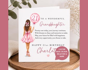 Personalised 21st Birthday Granddaughter Card, 21st Birthday Card for Granddaughter, Custom Granddaughter 21st Birthday Gift
