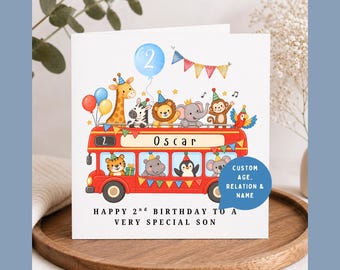 Personalised 2nd Birthday Son Card, 2nd Birthday Card for Son, Boy 2nd Birthday Gift, Custom Son Birthday Card, 2 Year Old Boy