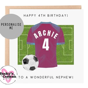 Personalised Birthday Football Card - For Son, Brother, Grandson, Nephew, Blue Football Card 5th 6th 7th 8th 9th 10th 11th Claret & Blue