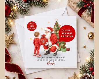 Personalised Christmas Card for Grandson | Santa Christmas Card | Custom Name & Hair Colour