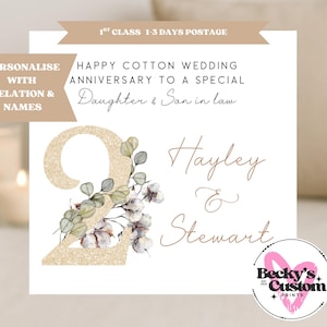 Cotton Wedding Anniversary Card - Second Wedding Anniversary Card - 2nd Anniversary Card - Daughter and Son In law Anniversary Card
