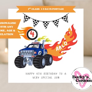 Monster Truck Boys Children's Birthday Card - Birthday Card For Son, Grandson, Nephew, Brother, Boy, Any Age