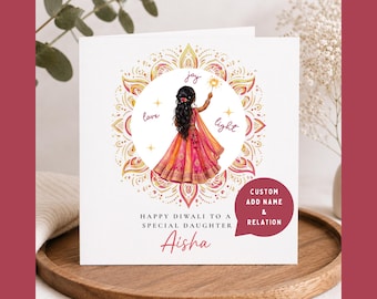 Personalised Diwali Card for Daughter | Diwali Gift for Her | Hindu Daughter Card | Indian Festival Card | Custom Name Diwali Card