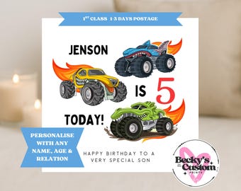 Monster Truck Boys Children's Birthday Card - Birthday Card For Son, Grandson, Nephew, Brother, Boy
