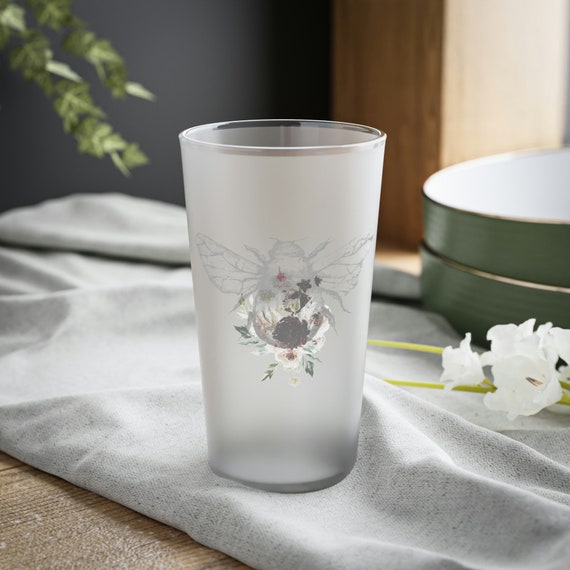 Cottagecore Bumble Bee Frosted Pint Glass Cottagecore Kitchen