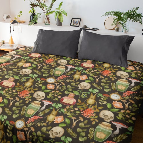 Cottagecore Mushroom Magic Spells Comforter Goblincore Gothic Aesthetic Dark Cottagecore Comfortor Witchy Aesthetic