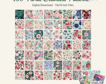 100 Floral Unique Patterns Bundle, Watercolor Digital Paper (Digital Download)