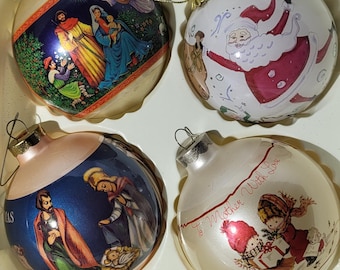4 VTG Satin Christmas Ornaments