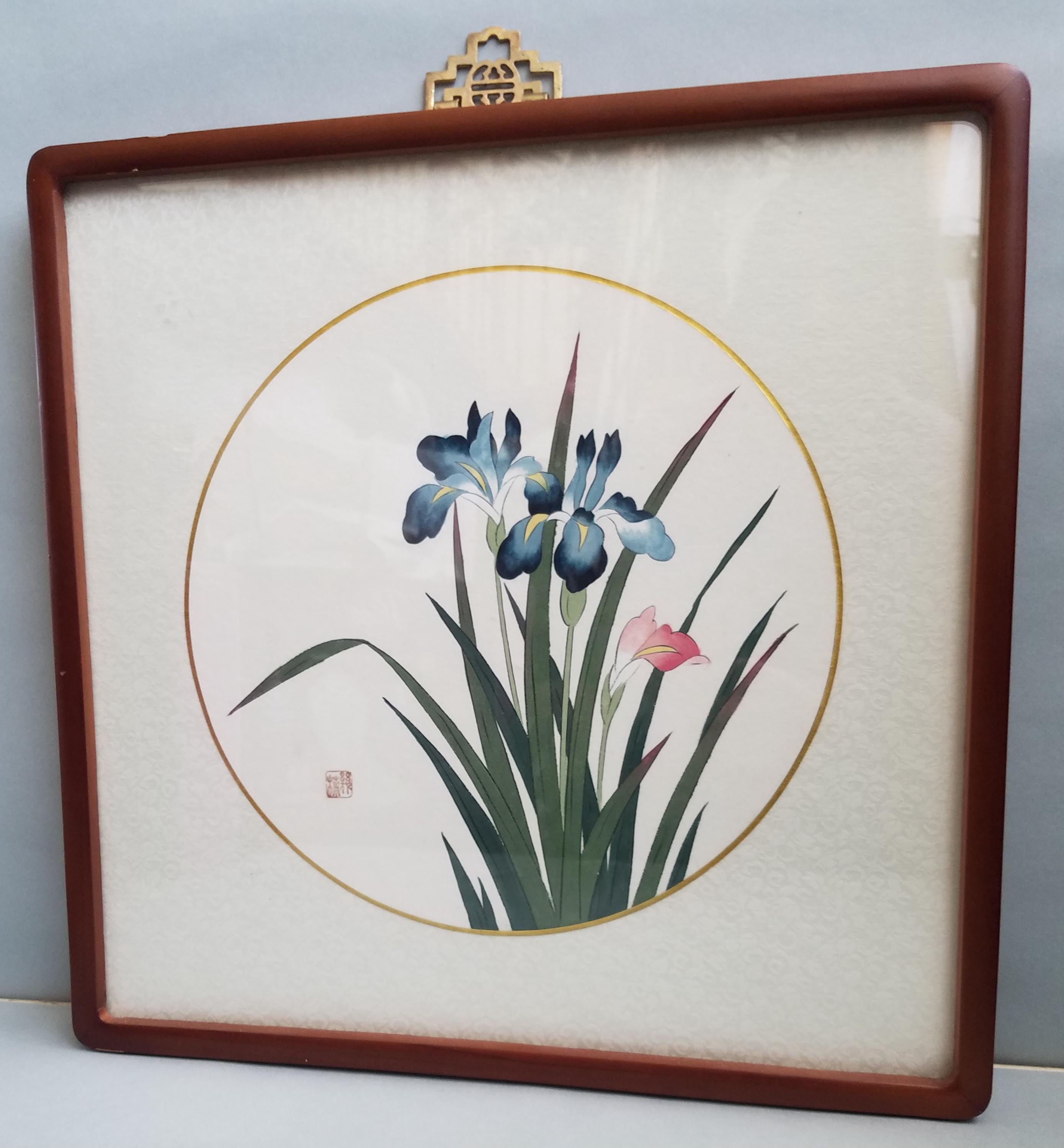 菖蒲を描いたヴィンテージの日本の水彩画「15x16」 - Etsy 日本