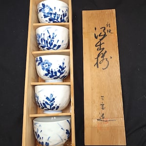 Seika Ryokusai Rinka Kozan Gama Kiln 5 Tea Bowl Hand Painted Japanese Pottery