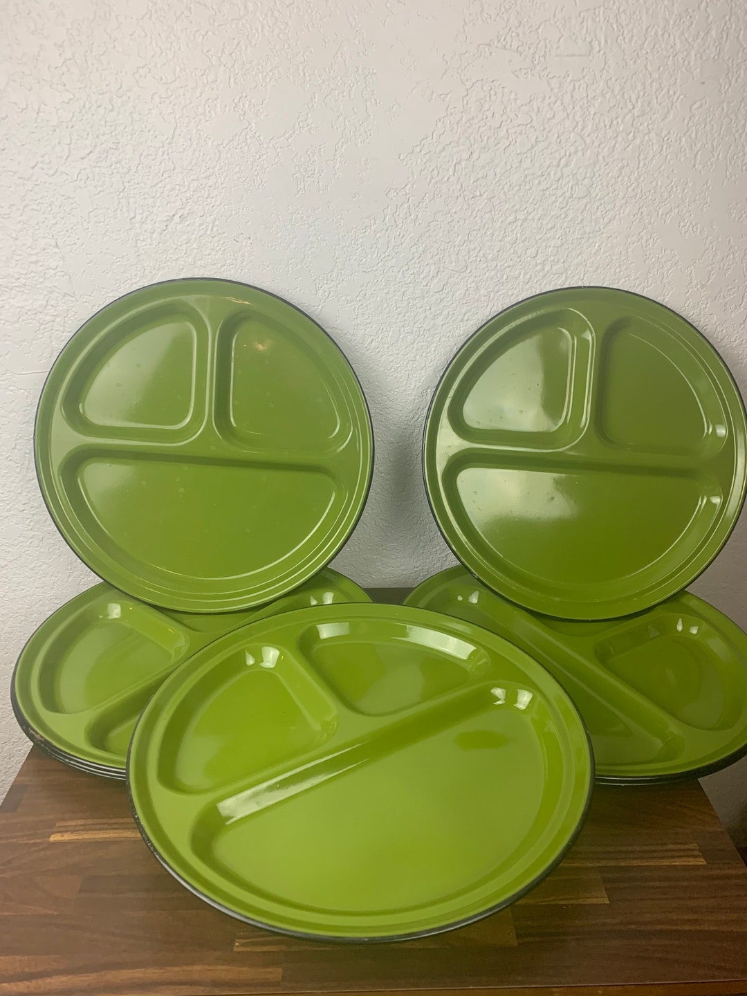 Vintage 12 Divided Enamelware Camping Plates Etsy