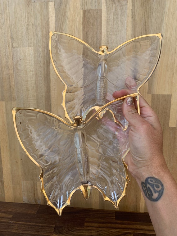 Vintage Glass Butterfly Candy Dish Etsy