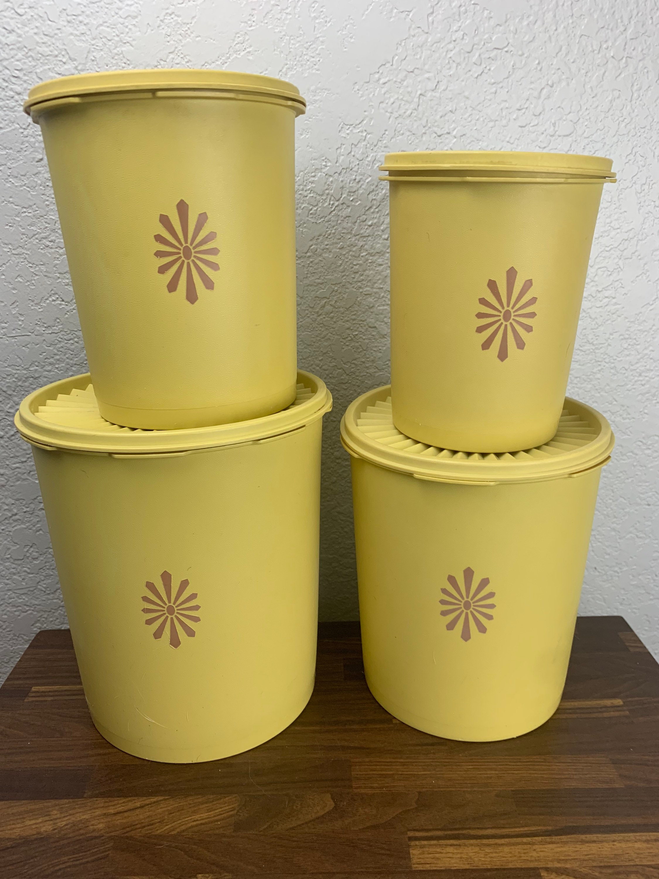 2 Vintage Tupperware Nesting Containers Harvest Orange Green Cookie Jar w/  Lids