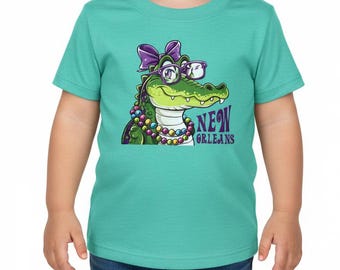 New Orleans Sassy Gator Girl Kids Tee | Bow Alligator NOLA Souvenir | Toddler Gift
