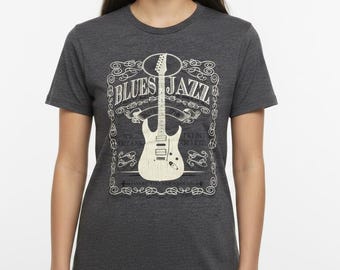 New Orleans Blues Jazz Guitar T-Shirt, Vintage French Quarter Graphic Tee