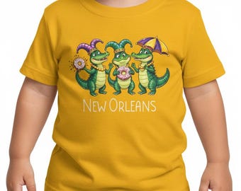 New Orleans Mardi Gras Gator Kids Tee | Three Alligators NOLA Souvenir | Boy Girl Gift