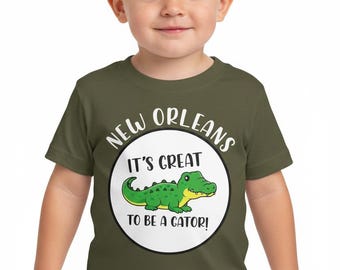 New Orleans Gator Toddler Tee | Olive Green Cotton Blend Souvenir Shirt
