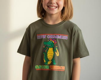 New Orleans Gator Terror Youth T-Shirt, Mardi Gras Alligator Graphic Tee