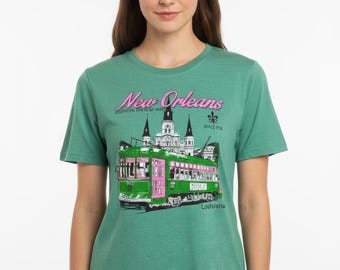 New Orleans Streetcar Graphic T-Shirt, French Quarter Cathedral Tee
