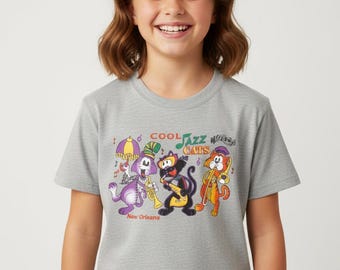 Jazz Cats New Orleans Youth T-Shirt, Music Souvenir Graphic Tee