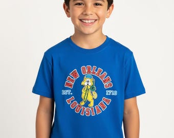 New Orleans Jazz Cat Youth T-Shirt, Louisiana Est 1718 Souvenir Tee