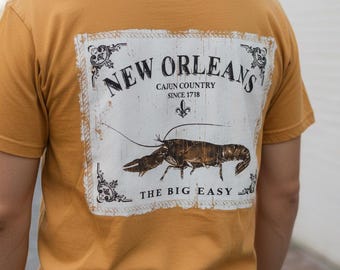 New Orleans Cajun Country Crawfish T-Shirt | Big Easy Garment-Dyed Tee | Dark Orange