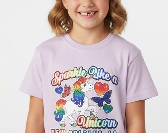 Sparkle Unicorn New Orleans Youth Tee, Rainbow Butterflies Graphic Shirt