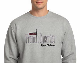 New Orleans 'Bourbon Street French Quarter' Crewneck Sweatshirt | Black & Heather Grey