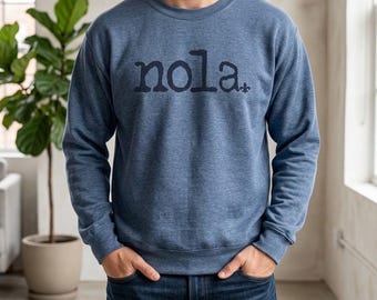 NOLA Sweatshirt: Vintage New Orleans Crewneck, Denim Blue Fleur-de-lis Pullover