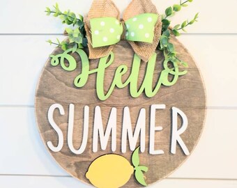 Hello summer door hanger svg. hello summer svg. summer signs svg. summer decor svg. lemon door hanger svg. lemon signs svg. glowforge svg