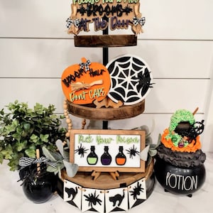 Halloween tier tray svg. halloween tiered tray svg. halloween bundle svg. halloween signs svg, halloween laser files svg. glowforge svg