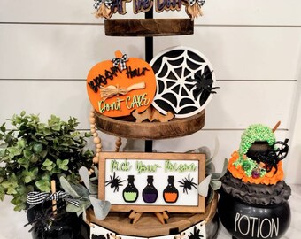 Bandeja escalonada de Halloween SVG. Bandeja escalonada de Halloween SVG. Paquete de Halloween SVG. Letreros de Halloween SVG, archivos láser de Halloween SVG. Glowforge SVG