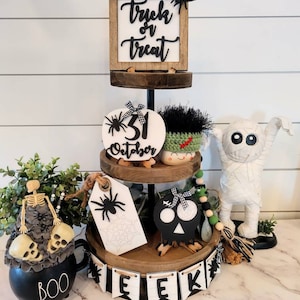 Halloween tier tray svg. halloween tiered tray svg. halloween bundle svg. halloween signs svg, halloween laser files svg. glowforge svg