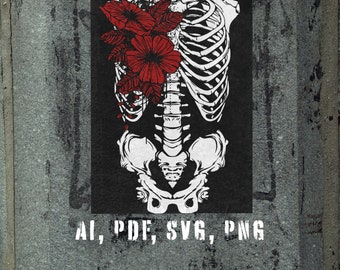 Torso de esqueleto floral SVG, arte mural de la caja torácica (descarga digital)