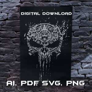 Aztec Skull SVG, Digital Download Wall Art, High Detail Aztec SVG, Punisher Skull File.