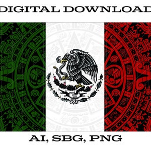 Fichier SVG du drapeau mexicain aztèque, Calendrier aztèque SVG, art mexicain, fichier de gravure laser, Bandera Mexicana png, Conception de sublimation mexicaine