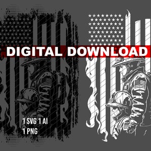 US flag and firefighter Art Svg,Ai,Dxf,Png, US Flag and Eagle Svg,  Distressed Flag with Eagle SVG Design, Cricut and Silhouette Eagle Flag
