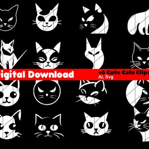 Cute Cats Bundle, Cut Cat Clip Art for Planner Stickers, Stationery, and Crafts - Perfect for Cat Lovers and Pet Owners - Instant Download