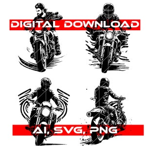 4 Moto Svg Bundle / Bike Svg / Biker Cutfile / Moto Png / Moto Clipart / Download istantaneo / Biker Svg / Moto Svg