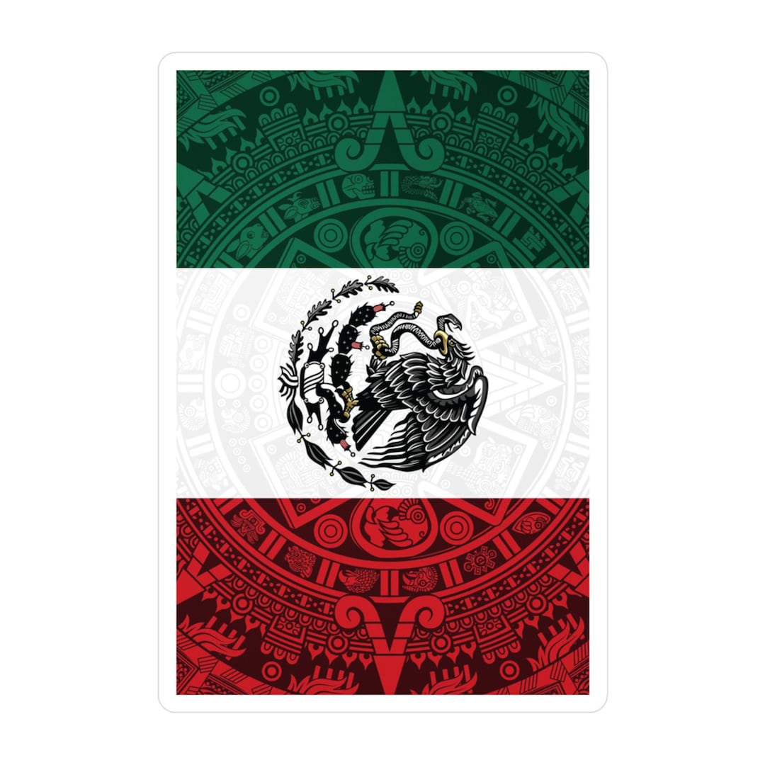 Mexican Flag Aztec Pattern Kiss-cut Vinyl Decal | Mexico Flag Sticker ...