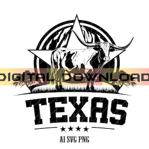 Texas Cattle Bull Emblem, Texas Animal Western Roam Beef Bison Livestock * Cut Bild ClipArt digitaler Download /png/Ai/svg