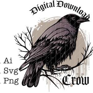 Krähen-Emblem-Svg-Design, Png-Dateien, Elegante Krähe-Svg für T-Shirts, Tassen, Vogelliebhaber-Crow-Svg für Wohnkultur und Geschenke