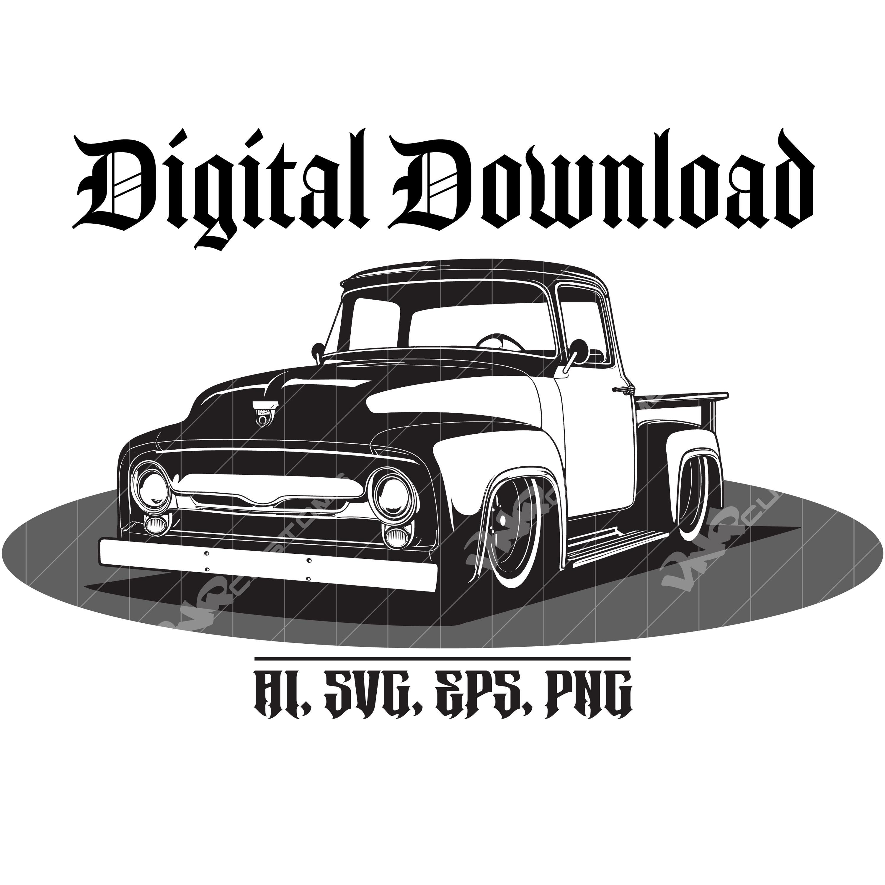 Classic 1950s Ford Truck Vector SVG | Black and White Retro Pickup Art | Digital Download Ai, Svg, Eps, PNG | Cricut, Laser, CNC Ready