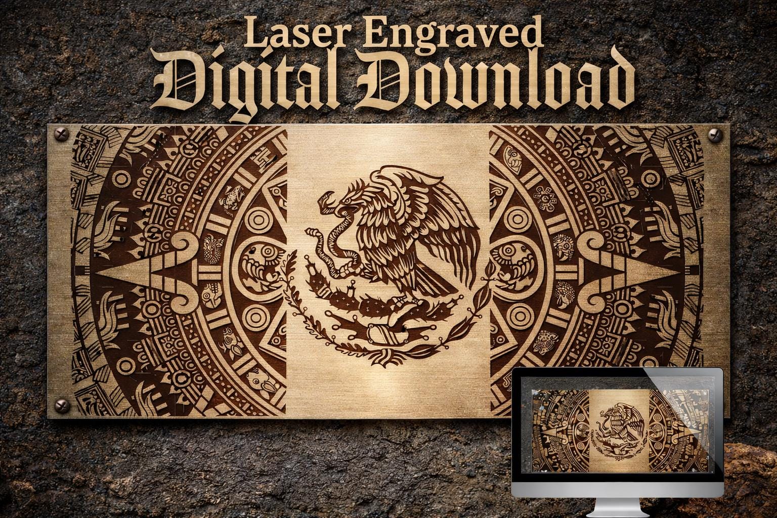 Aztec Mexican Eagle Laser Engraving Design | CNC Plasma Cutting SVG Png ...