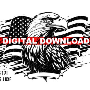USA Flag Art Svg,Ai,Dxf,Png, US Flag and Eagle Svg,  Distressed Flag with Eagle SVG Design, Cricut and Silhouette Eagle Flag